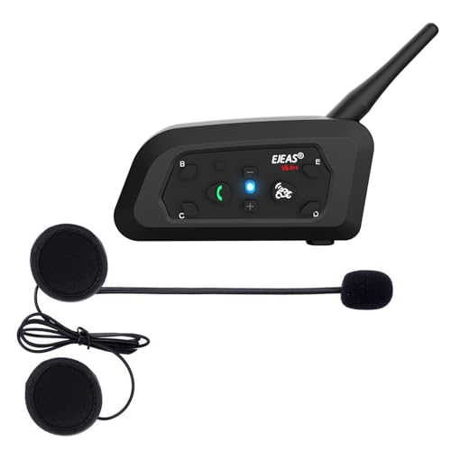 Ejeas V6 Pro Intercomunicador Bluetooth para Motocicletas, Gama Comunicación Intercom de 1200m, intercomunicador Casco Moto, Impermeabilidad, Intercomunicacion Entre 6 Motociclistas